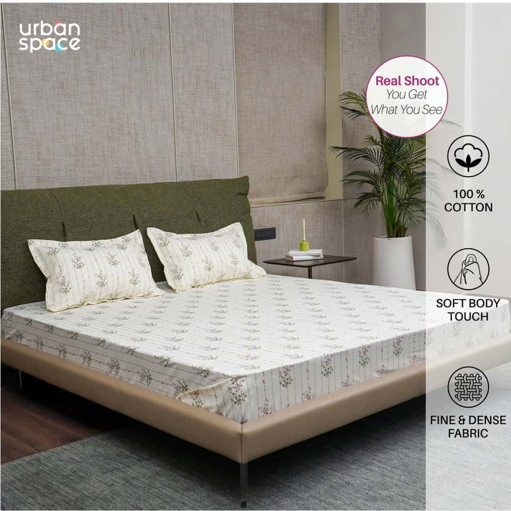 Serene Collection - Breathable 200 TC 100% Pure Cotton Single Bedsheet with Pillow Cover, Sedum Pink