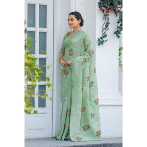 Ankita Pista Chiffon Handwork Saree