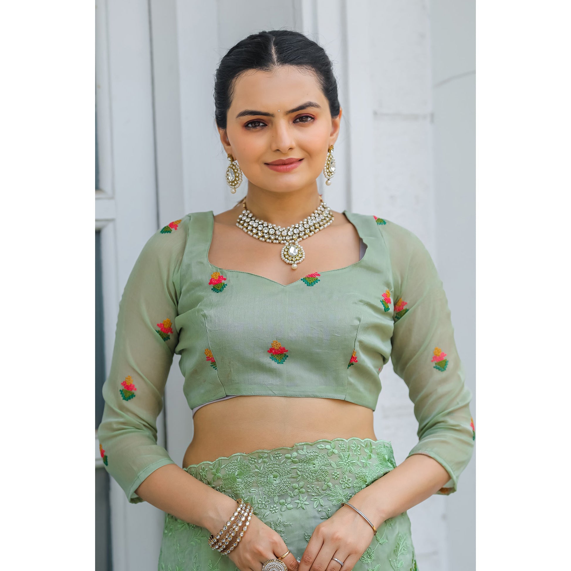 Ankita Pista Chiffon Handwork Saree