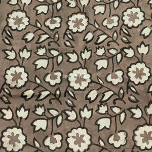 Gray White Floral Hand Block Printed Cotton Fabric