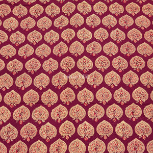 Maroon Floral Hand Block Printed Cotton Fabric