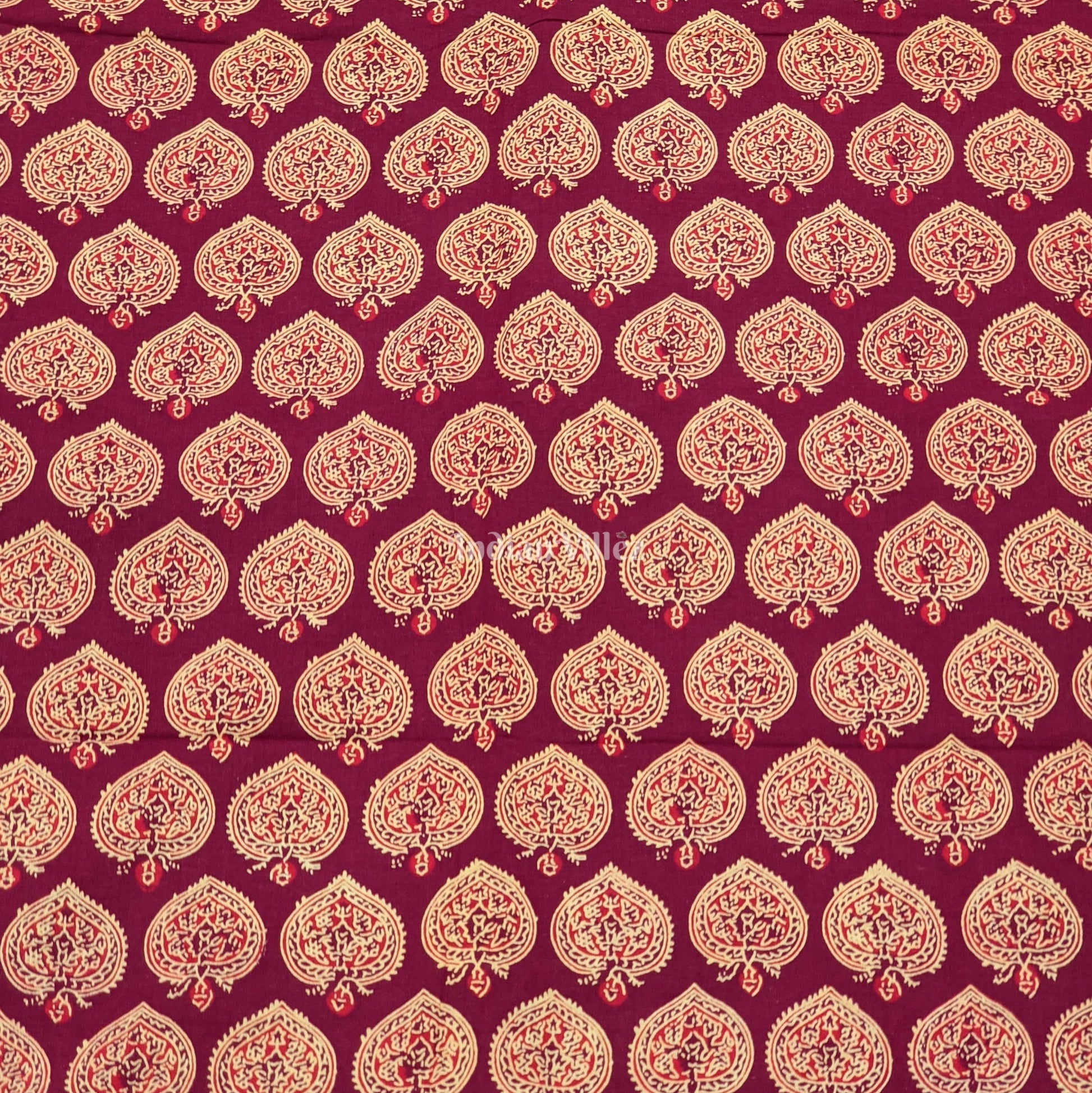 Maroon Floral Hand Block Printed Cotton Fabric