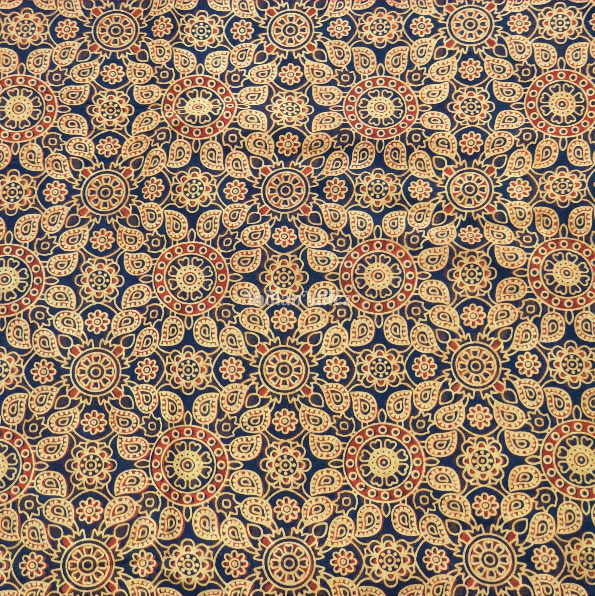 Blue Multicolored Floral Hand Block Printed Cotton Fabric