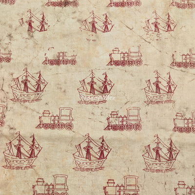Cream Hand Block Motifs Printed Cotton Fabric
