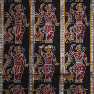 Black Nartaki With Fish Motif Sambalpuri Ikat Cotton Fabric