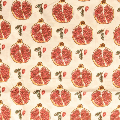 White Red Pomegranate Theme Hand Block Printed Cotton Fabric