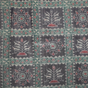 Green Blue Tree Design Sambalpuri Ikat Cotton Fabric