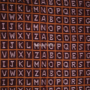Coffee brown  With White English Alphabet Design Sambalpuri Ikat Cotton Fabric