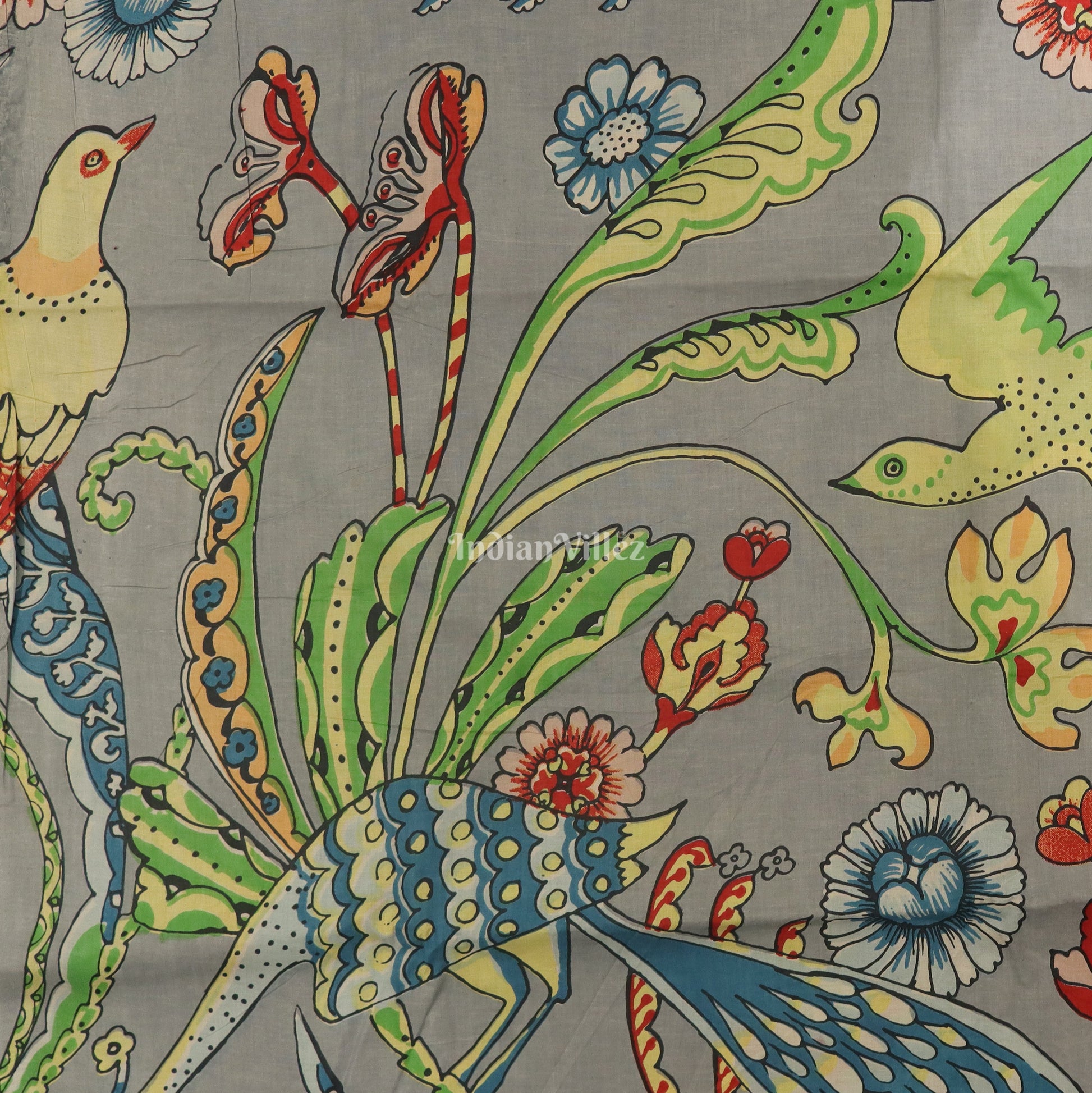 Waterbirds Theme Hand Block Printed Cotton Fabric