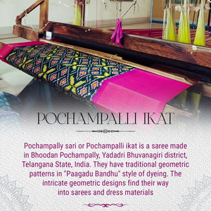 Red Green Elephant Design Pochampally Ikat Silk Saree