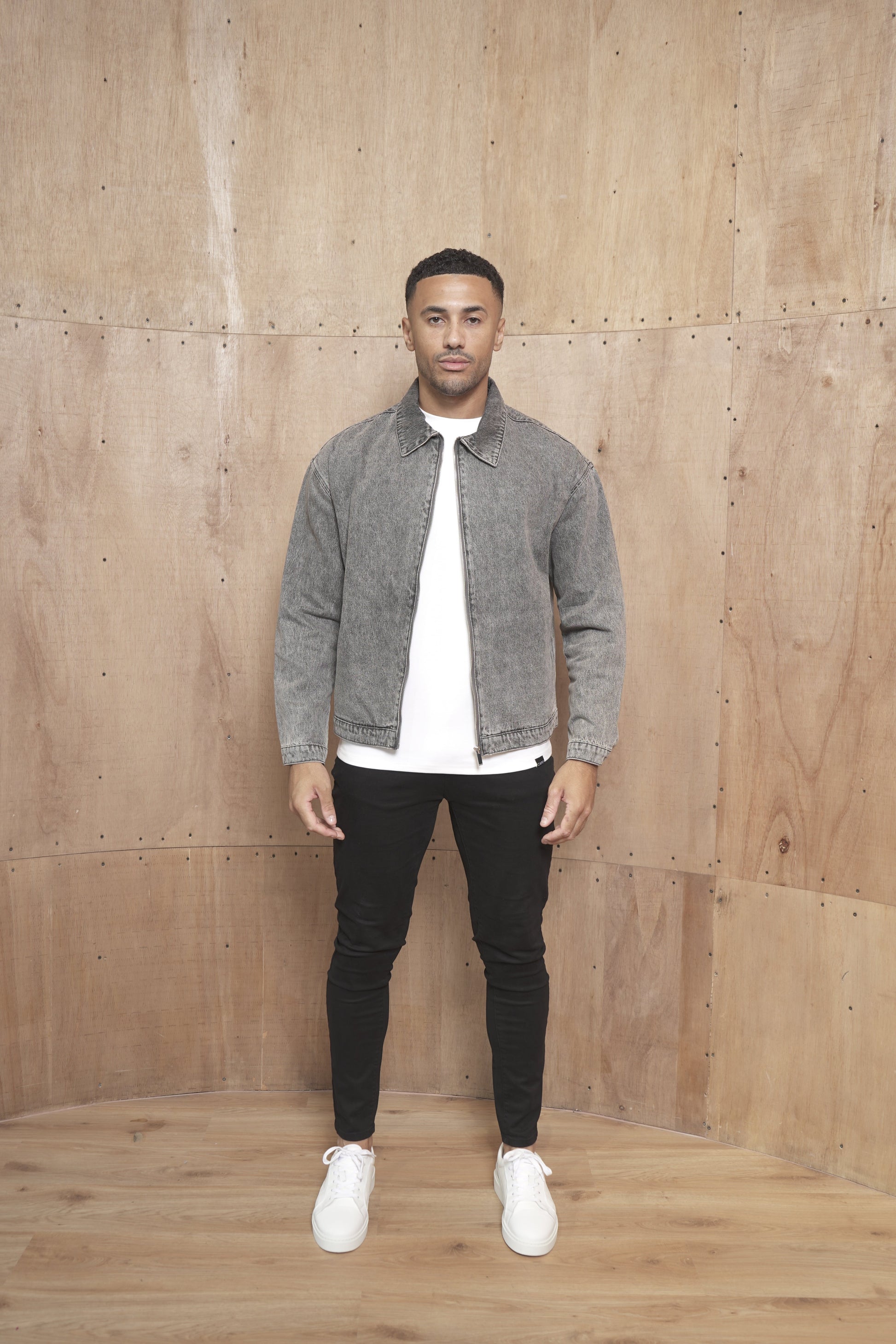 CAPO Washed Black Zip-Up Denim Jacket