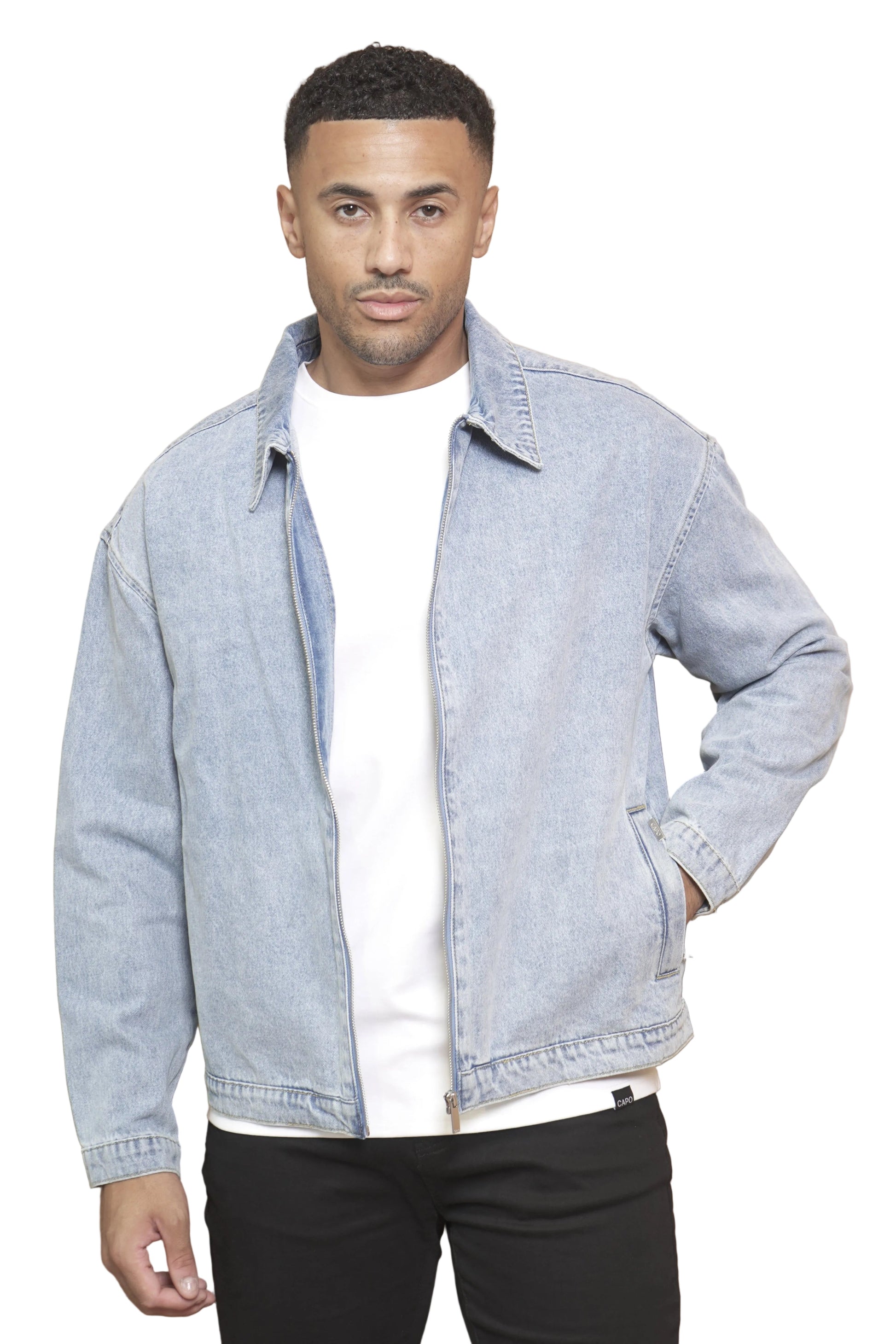 CAPO Denim Washed Blue Zip-Up Jacket