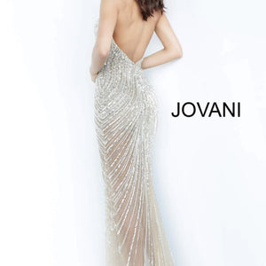 Beaded Fitted Halter Sheer Slit Gown by Jovani 2609