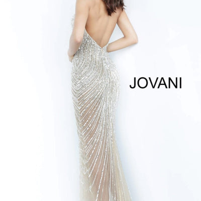Beaded Fitted Halter Sheer Slit Gown by Jovani 2609