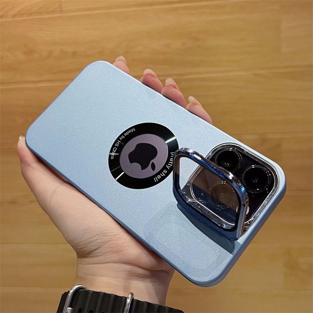 iPhone 15 Series Luxury Camera Protector Stand Case With Logo Cut