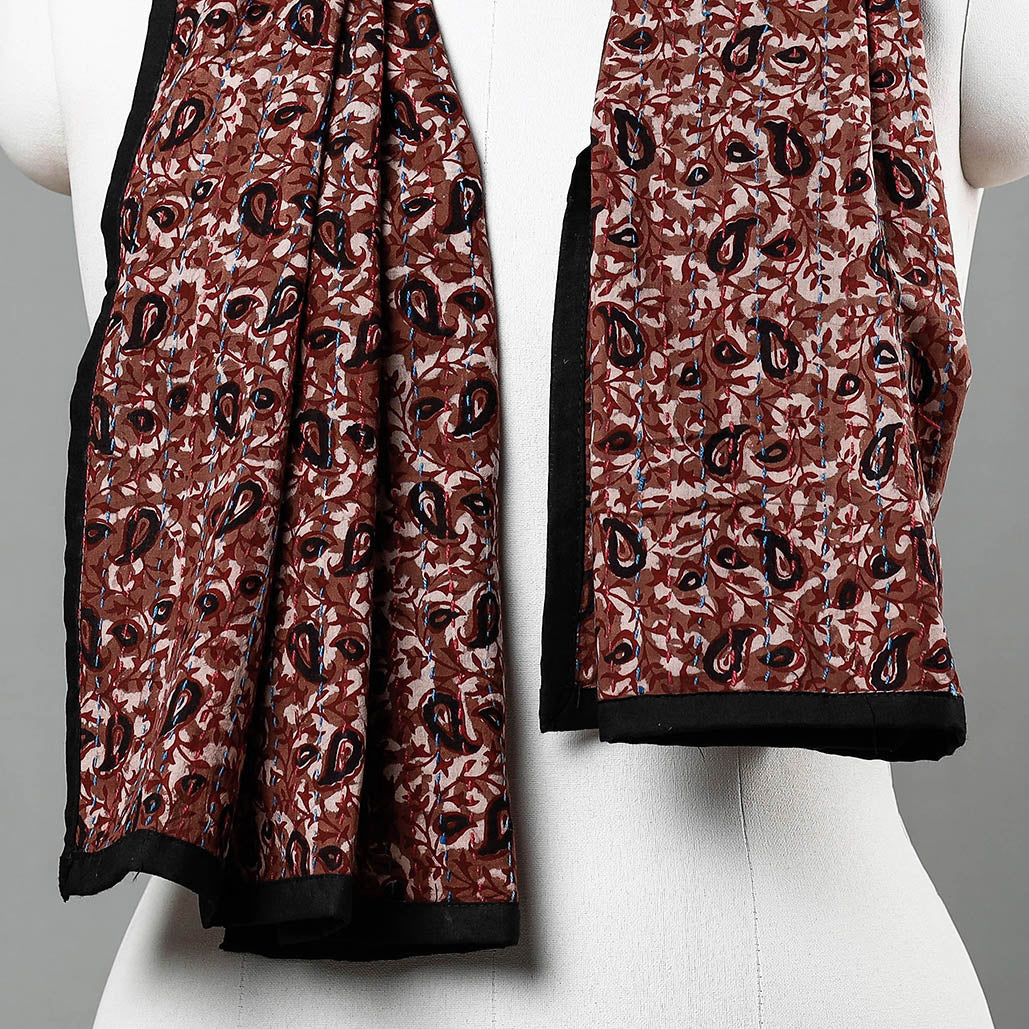 Brown - Sanganeri Block Printed Tagai Work Cotton Stole