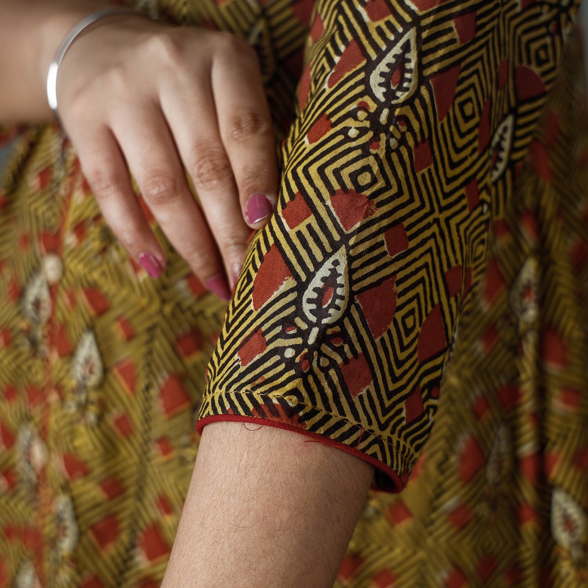 Brown - Pipad Block Printed Cotton A-Line Long Kurta