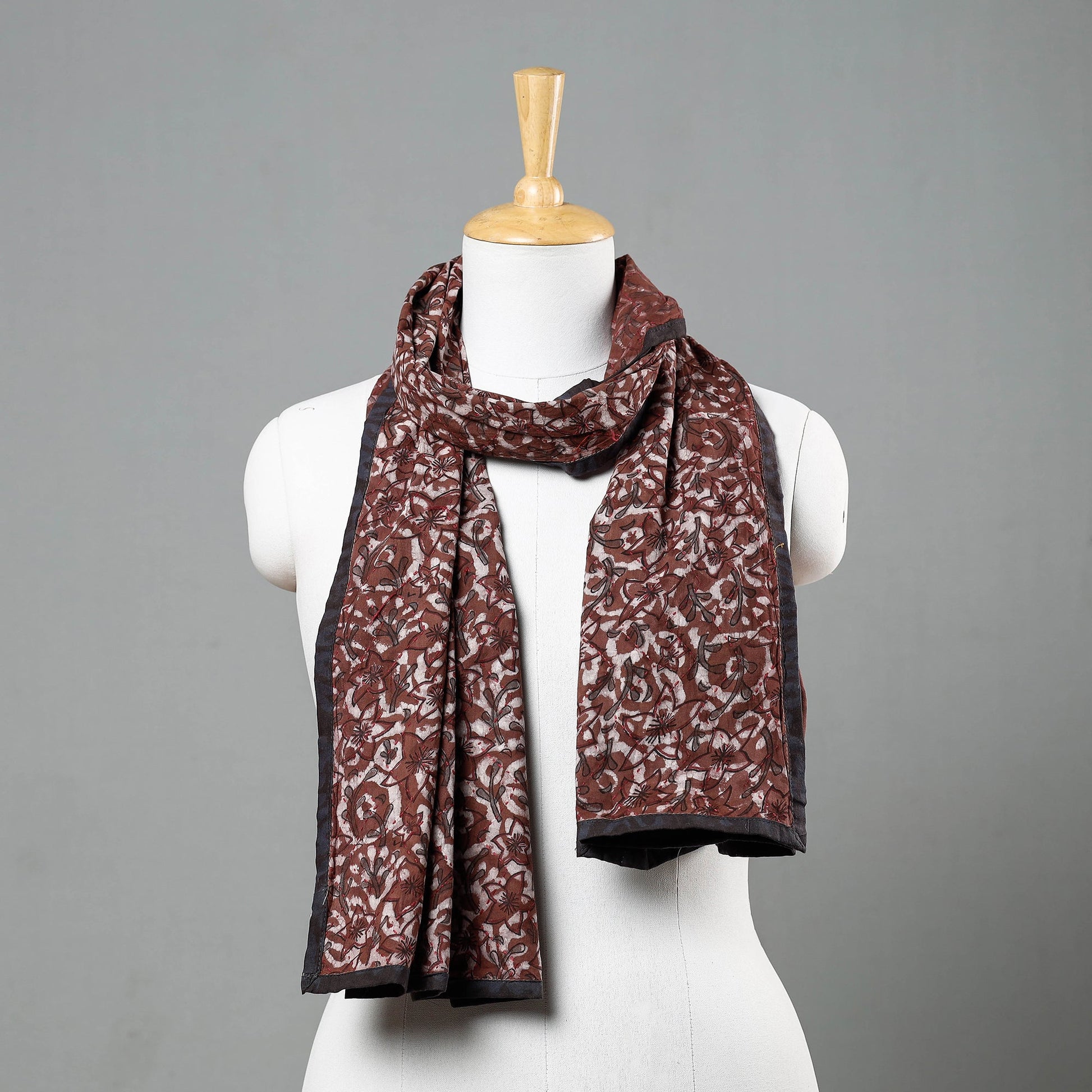 Brown - Sanganeri Block Printed Tagai Work Cotton Stole