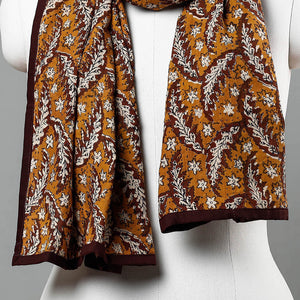 Brown - Bagru Block Printed Tagai  Work Cotton Stole