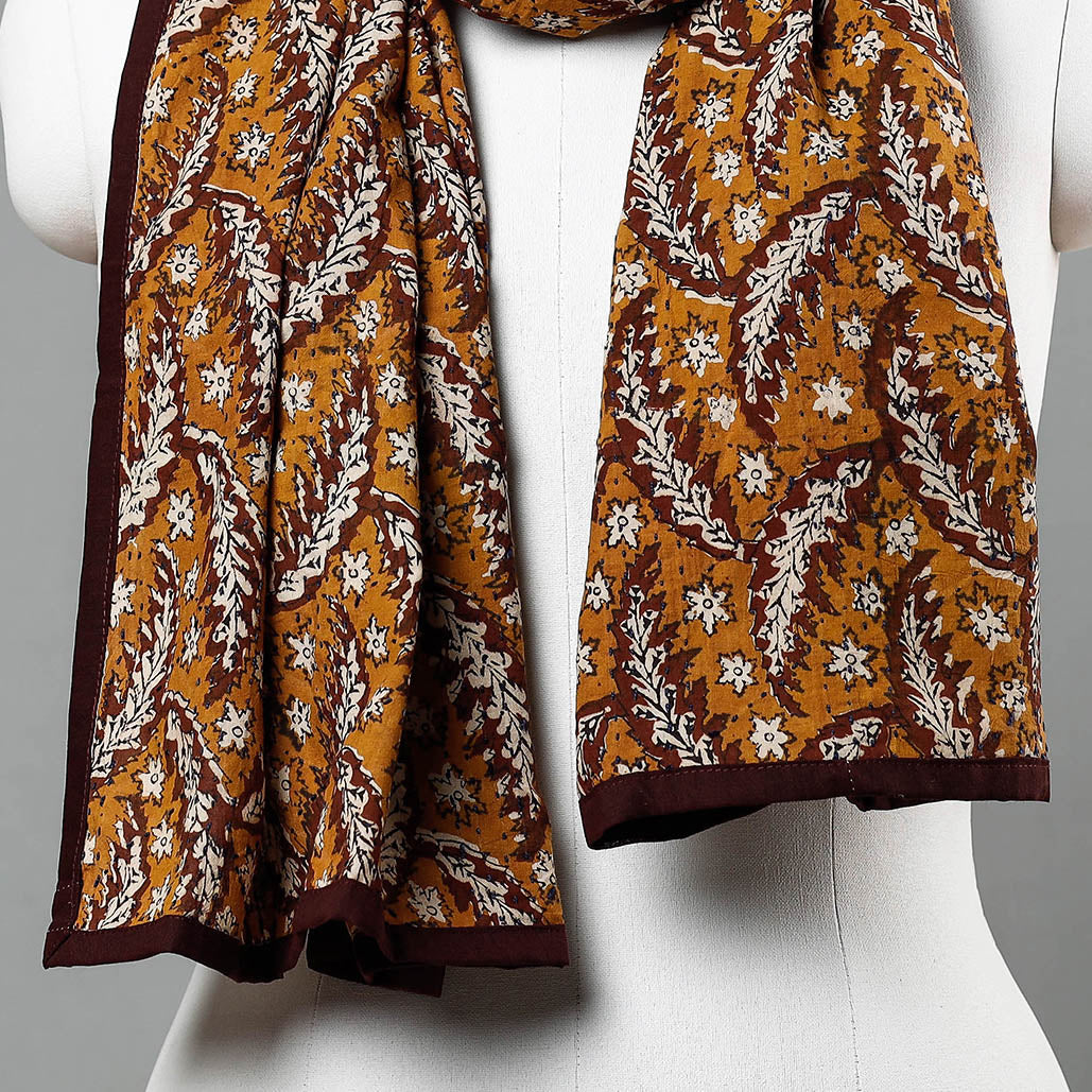 Brown - Bagru Block Printed Tagai  Work Cotton Stole