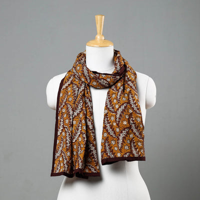 Brown - Bagru Block Printed Tagai  Work Cotton Stole