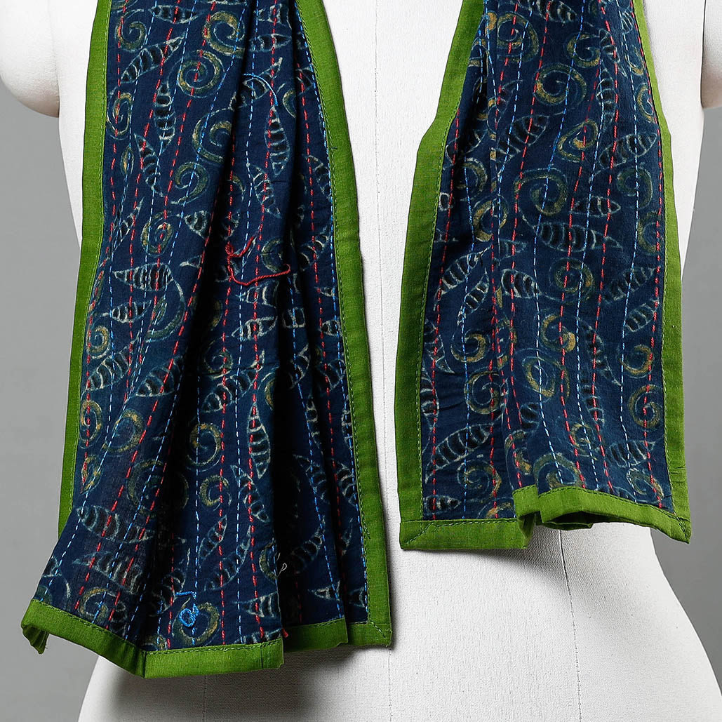 Blue - Ajrakh Block Printed Tagai Work Cotton Stole