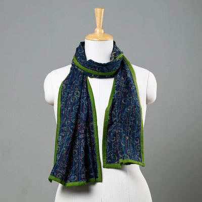 Blue - Ajrakh Block Printed Tagai Work Cotton Stole