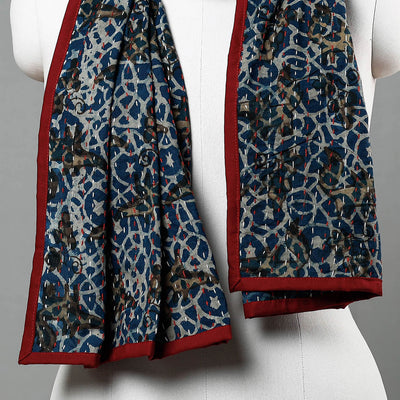 Blue - Bagru Block Printed Tagai  Work Cotton Stole