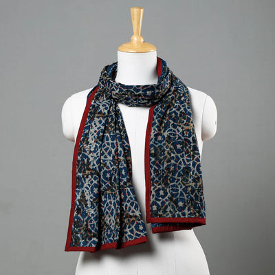 Blue - Bagru Block Printed Tagai  Work Cotton Stole