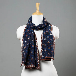 Blue - Bagru Block Printed Tagai  Work Cotton Stole
