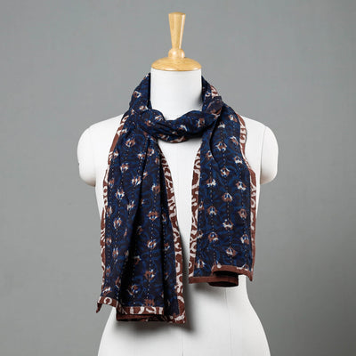 Blue - Bagru Block Printed Tagai  Work Cotton Stole