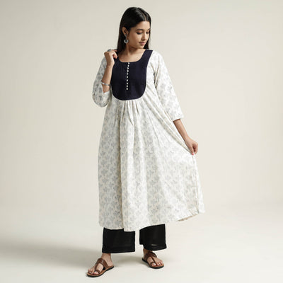 Beige - Mangalagiri Block Printed Cotton Kurta with Palazzo Set