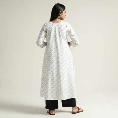 Beige - Mangalagiri Block Printed Cotton Kurta with Palazzo Set