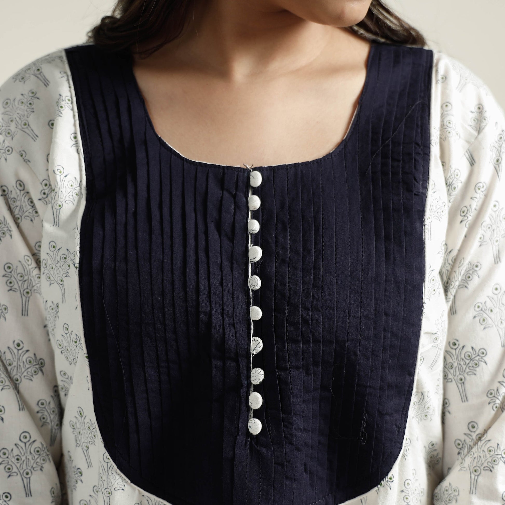 Beige - Mangalagiri Block Printed Cotton Kurta with Palazzo Set