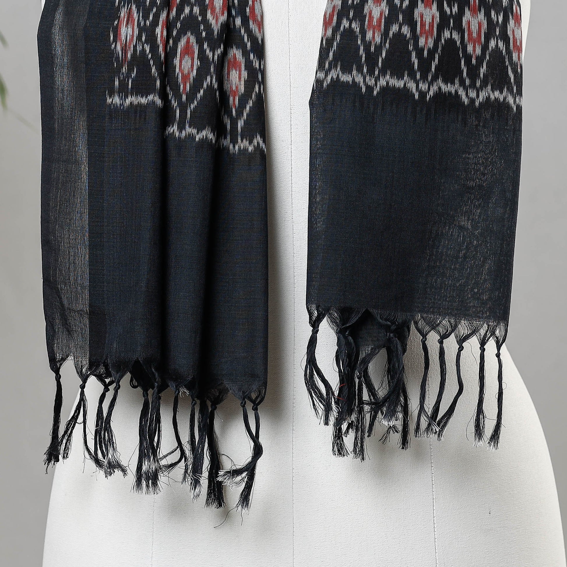 Black - Handloom Cotton Pochampally Ikat Stole
