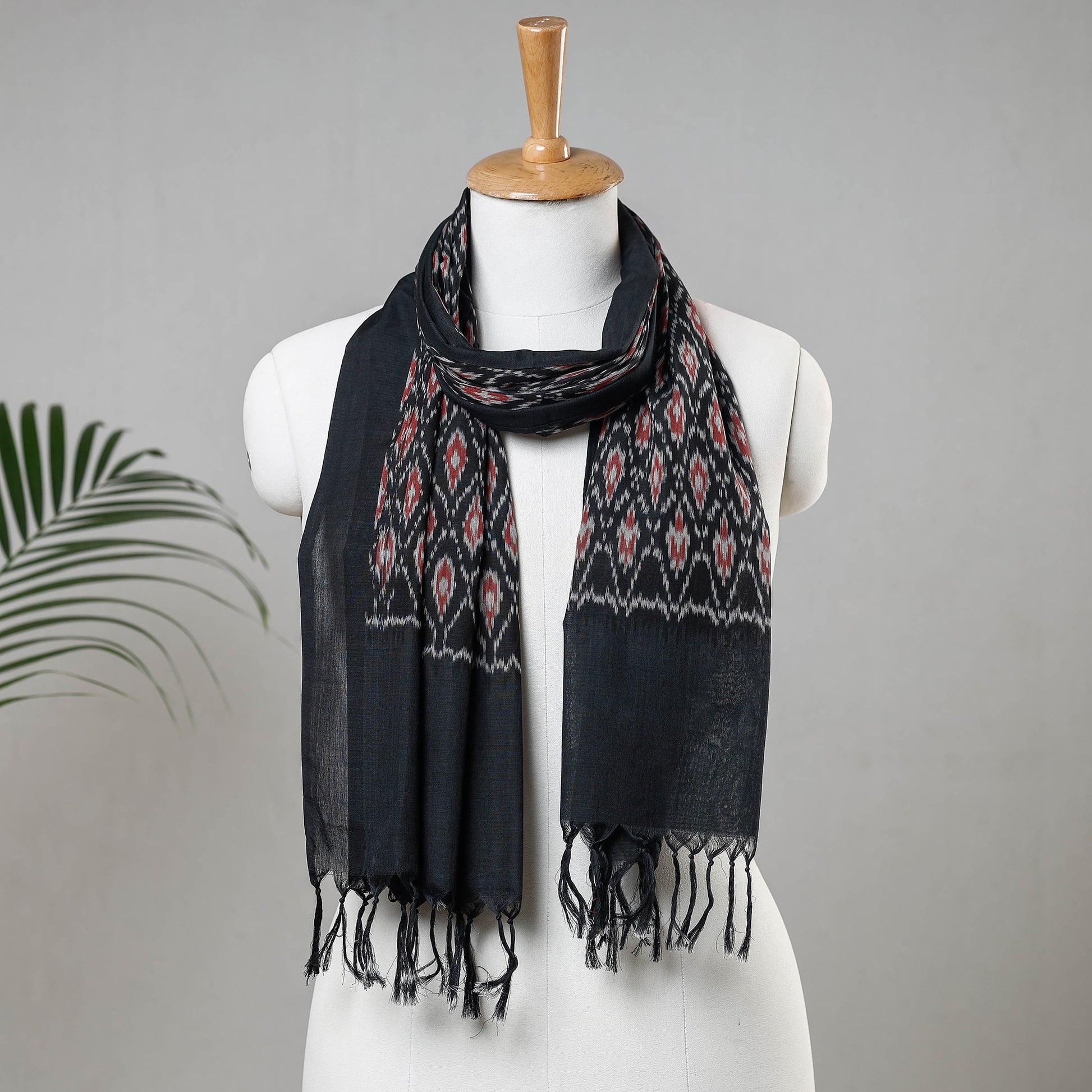 Black - Handloom Cotton Pochampally Ikat Stole