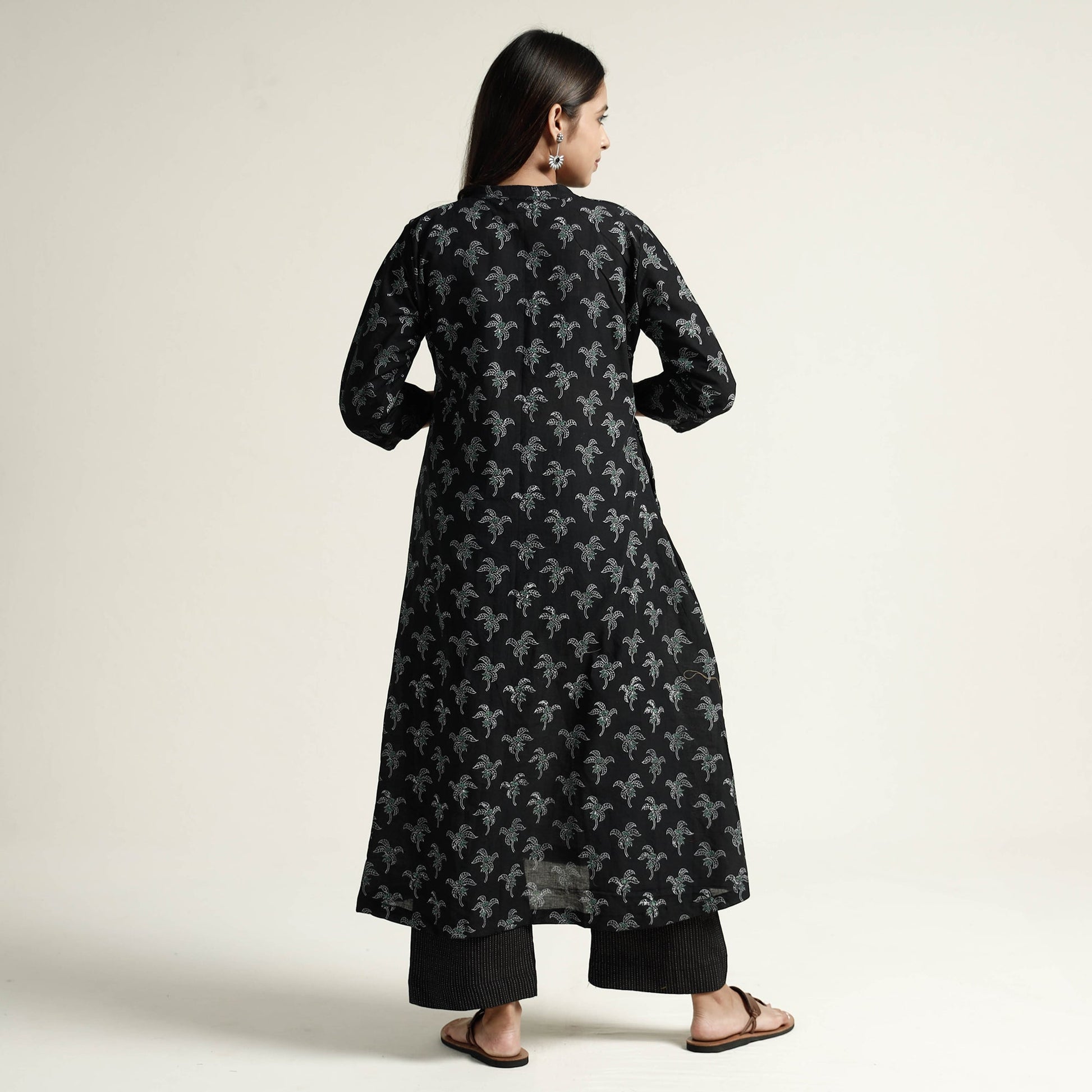 Black - Block Print Handwoven Cotton A-Line Mangalagiri Kurta 15