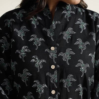 Black - Block Print Handwoven Cotton A-Line Mangalagiri Kurta 15