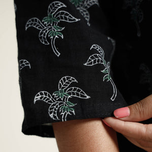 Black - Block Print Handwoven Cotton A-Line Mangalagiri Kurta 15