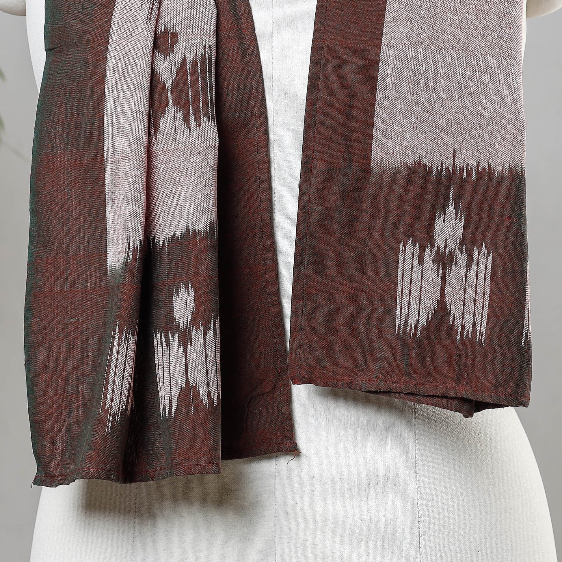 Brown - Handloom Cotton Pochampally Ikat Stole