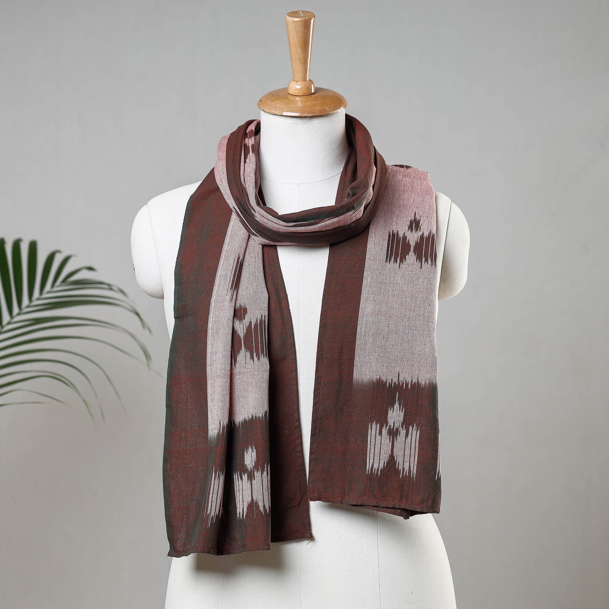 Brown - Handloom Cotton Pochampally Ikat Stole