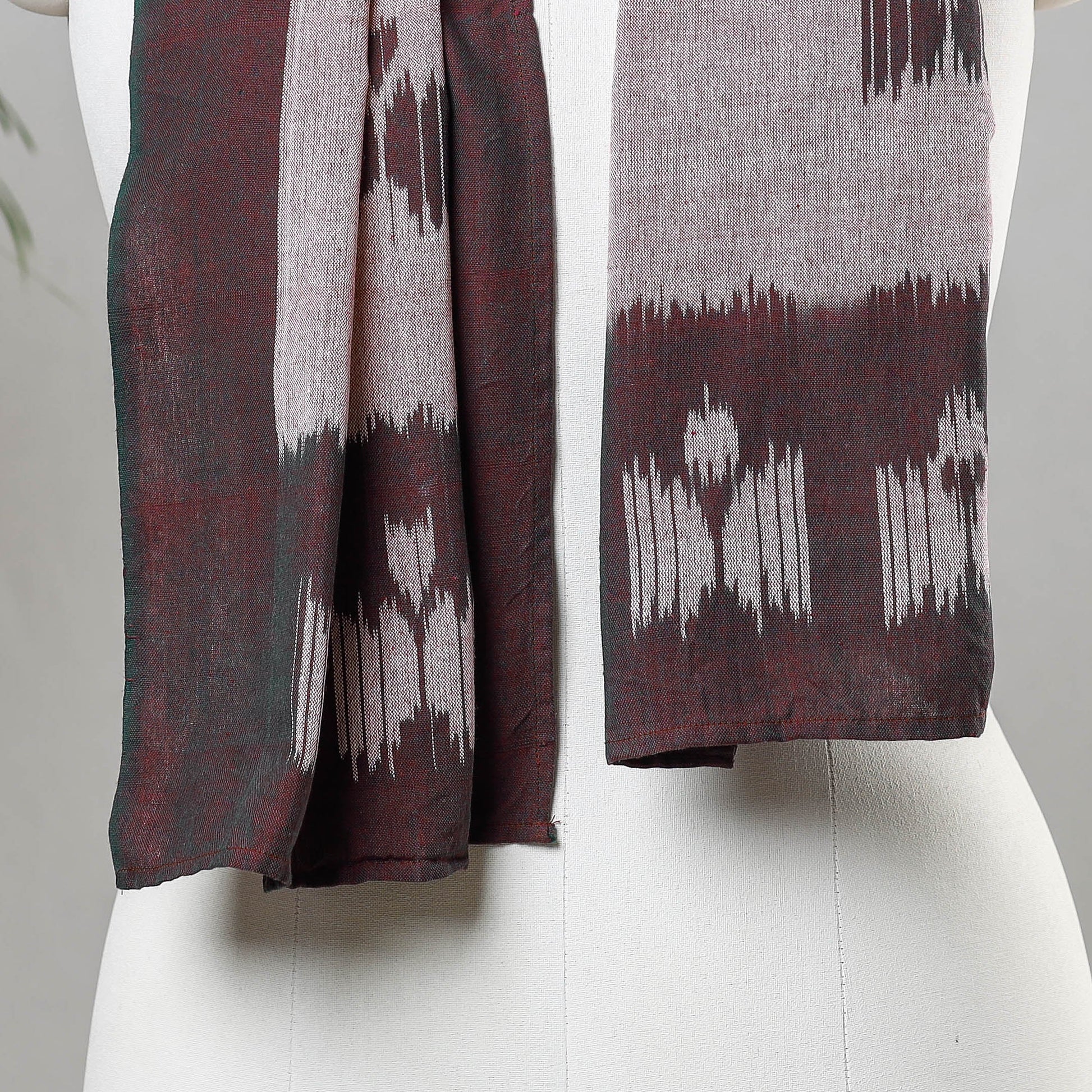 Brown - Handloom Cotton Pochampally Ikat Stole