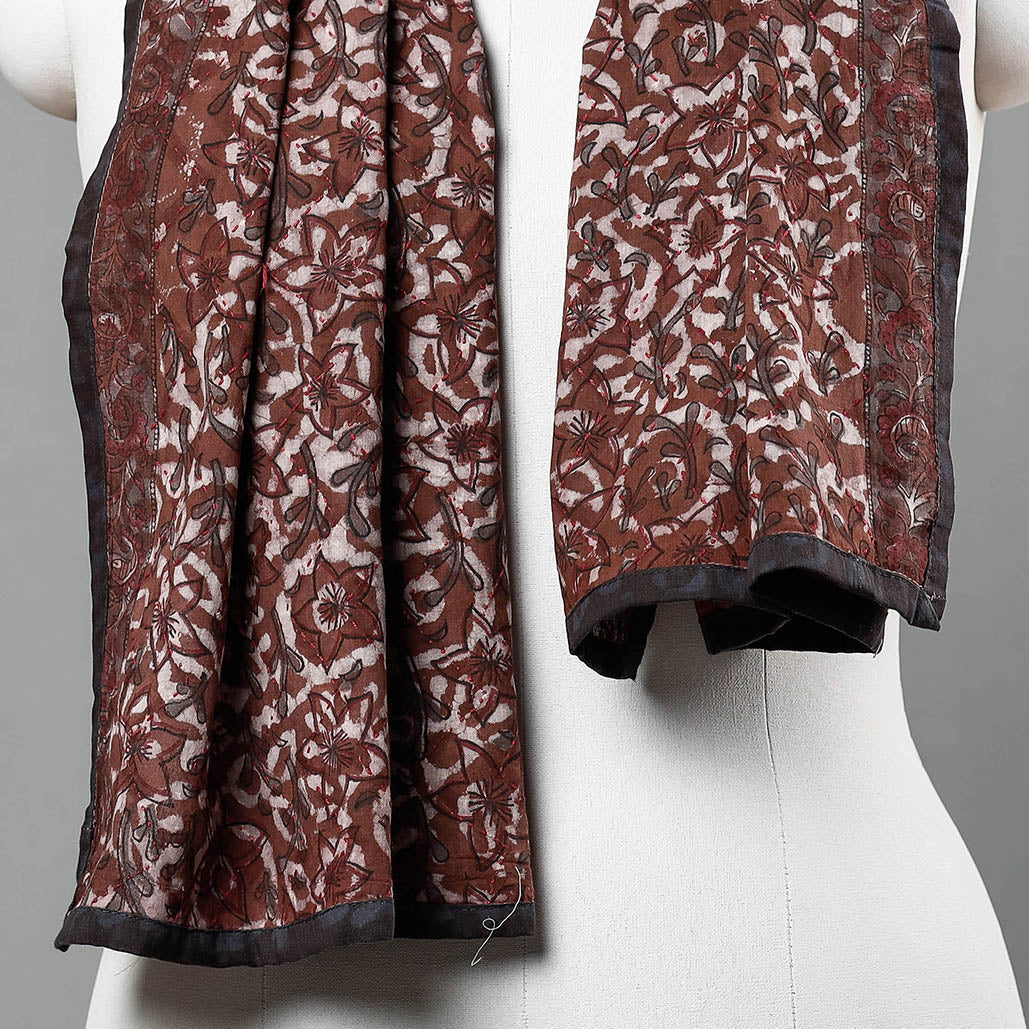 Brown - Bagru Block Printed Tagai Work Cotton Stole