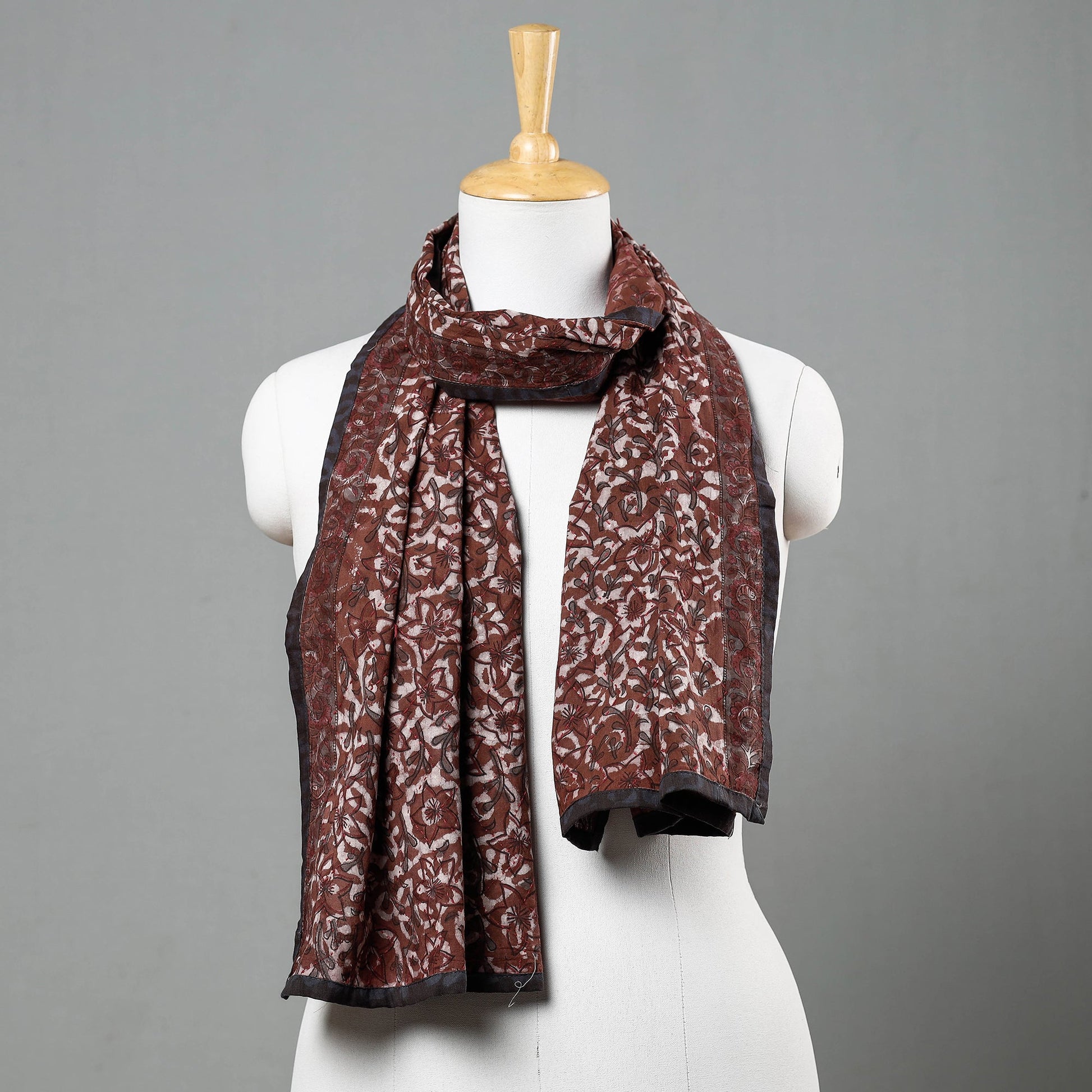 Brown - Bagru Block Printed Tagai Work Cotton Stole
