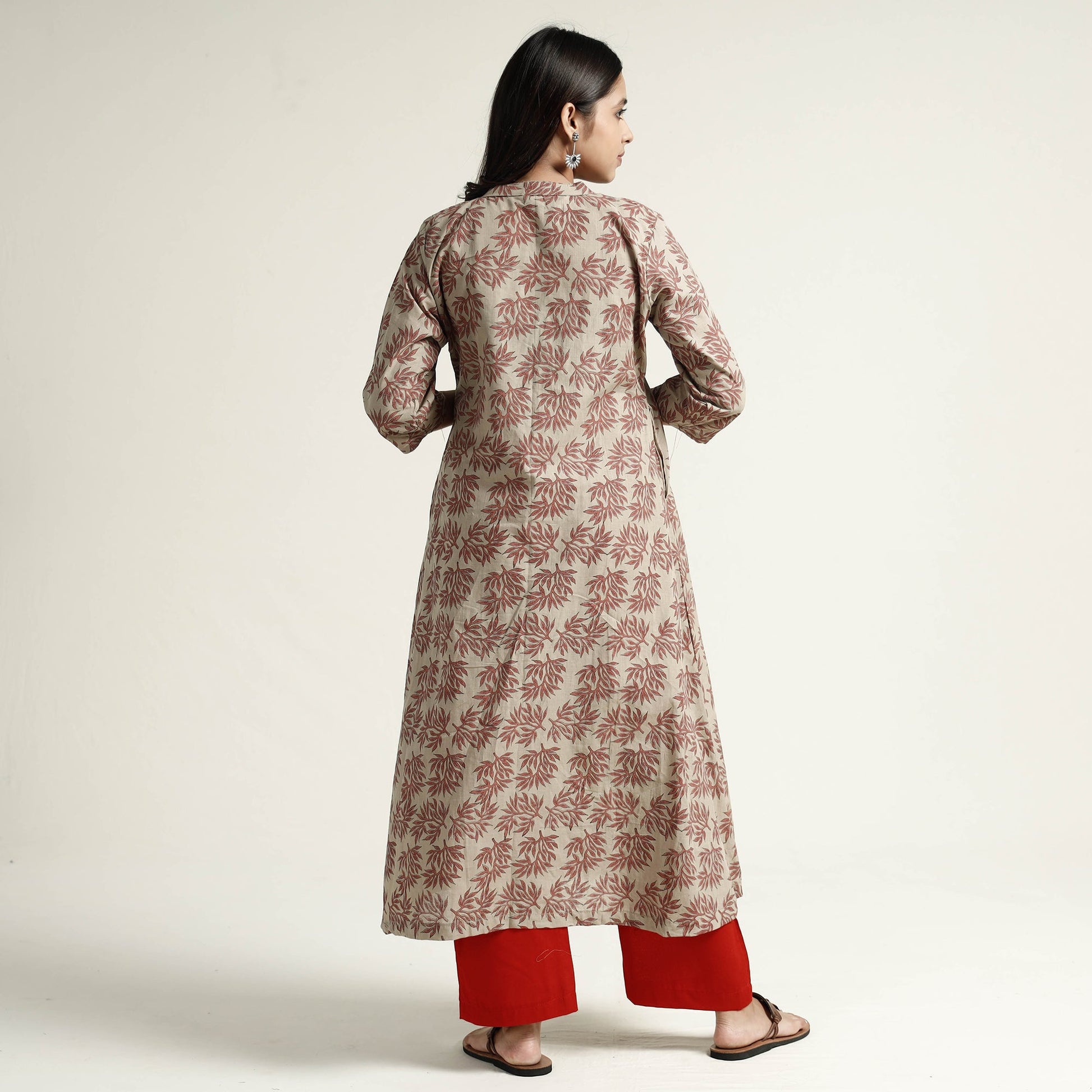 Brown - Block Print Handwoven Cotton A-Line Mangalagiri Kurta 16