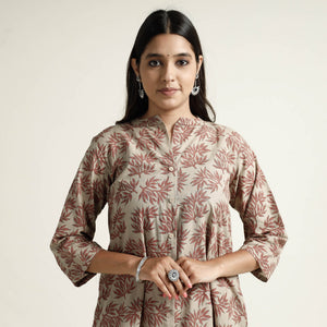 Brown - Block Print Handwoven Cotton A-Line Mangalagiri Kurta 16