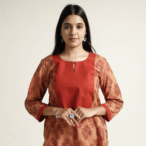 Brown - Block Print Handwoven Cotton Straight Mangalagiri Kurta 04
