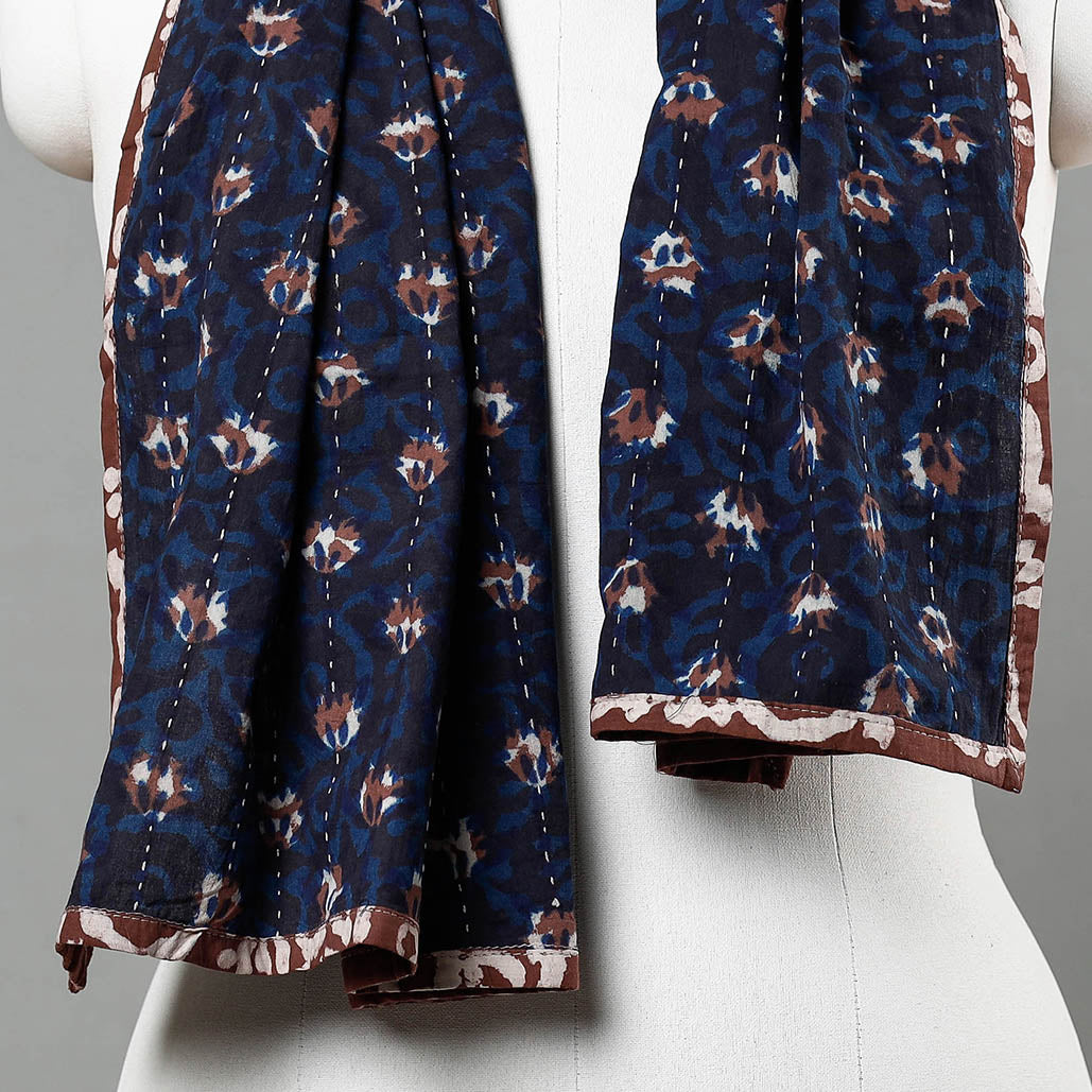 Blue - Bagru Block Printed Tagai Work Cotton Stole
