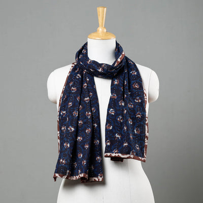 Blue - Bagru Block Printed Tagai Work Cotton Stole