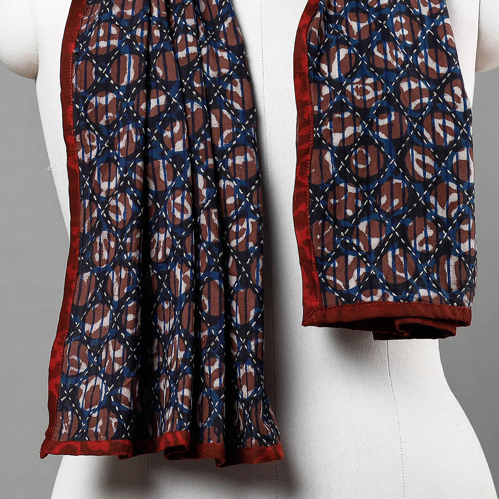 Blue - Bagru Block Printed Tagai Work Cotton Stole